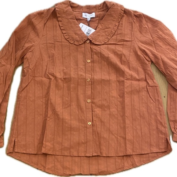 Lost + Wander Women’s Burnt Orange Button-Up Feminine Cotton Blouse New size M - Picture 10 of 11